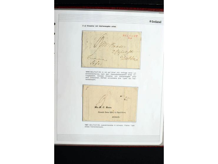 1740/1840 (ca.), überwiegend aufgezogene Sammlung von rund 50 Vorphila-Briefen, dabei viele interessante Stücke wie "S/IRELAN