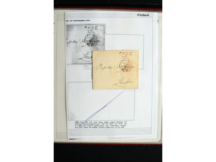 1740/1840 (ca.), überwiegend aufgezogene Sammlung von rund 50 Vorphila-Briefen, dabei viele interessante Stücke wie "S/IRELAN