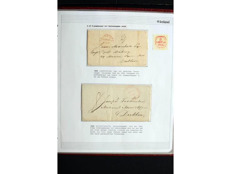 1740/1840 (ca.), überwiegend aufgezogene Sammlung von rund 50 Vorphila-Briefen, dabei viele interessante Stücke wie "S/IRELAN