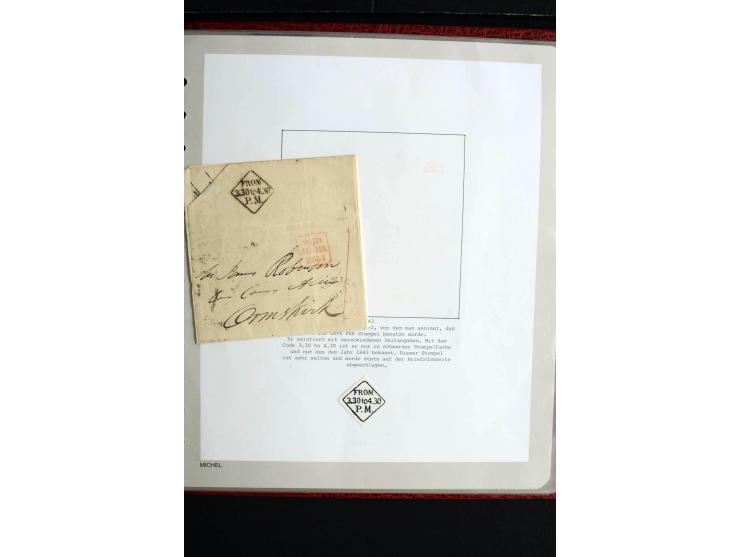 1740/1840 (ca.), überwiegend aufgezogene Sammlung von rund 50 Vorphila-Briefen, dabei viele interessante Stücke wie "S/IRELAN