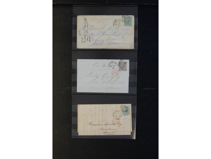 1863/1911, 21 frankierte Auslandsbriefe, fast ausschließlich Victoria-Frankaturen, u.a. nach Kanada, Ceylon, China, Brasilien