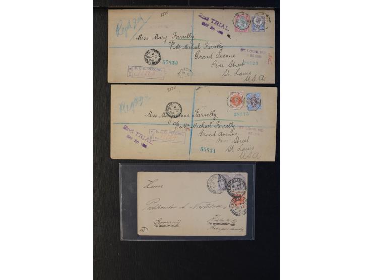 1863/1911, 21 frankierte Auslandsbriefe, fast ausschließlich Victoria-Frankaturen, u.a. nach Kanada, Ceylon, China, Brasilien