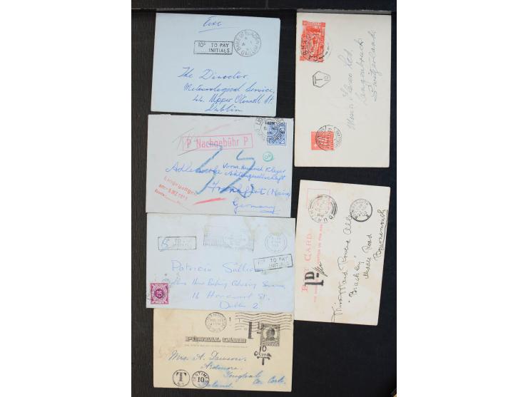 NACHPORTO: 1902/90, rund 40 Briefe und Karten mit irischen bzw. ausländischen Nachporto-Stempeln und -Frankaturen