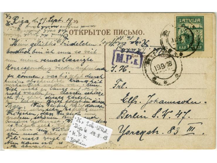 1919/44, interessanter Bestand von 20 Briefen, dabei Zensuren, R-Briefe, bessere Ganzsachen, Landespost 1941, Bahnpost-Ostlan