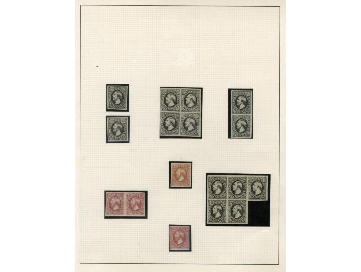 1852, 1. Ausgabe, kleine Sammlung der Neudrucke, dabei Mi.-Nr. 1 (2 Einzelstücke, senkrechtes Paar, 4er- und 5er-Block) und N