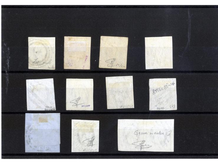 1852, kleine Stempelsammlung auf Mi.-Nr. 1, alles verschiedene Stempel auf 10 Einzelwerten und einem Paar