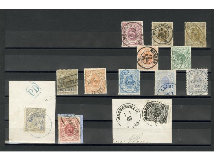 1859/80, gestempelte Partie mit über 100 Werten, dabei Briefstücke, Einheiten und seltene Stempel; einige signiert