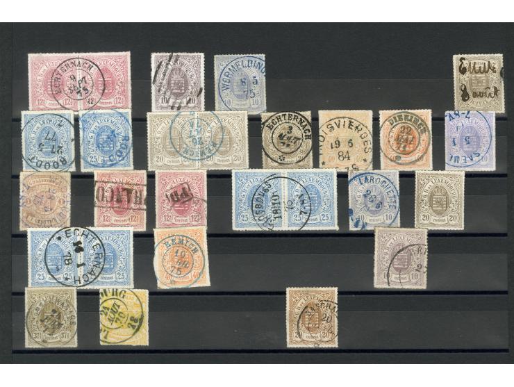 1859/80, gestempelte Partie mit über 100 Werten, dabei Briefstücke, Einheiten und seltene Stempel; einige signiert