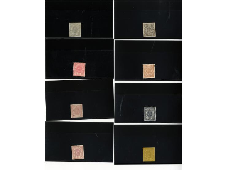1875/80, Partie von rd. 100 Probedrucken (meist Essays de Bruk), dabei einige in Einheiten, teils sign.
