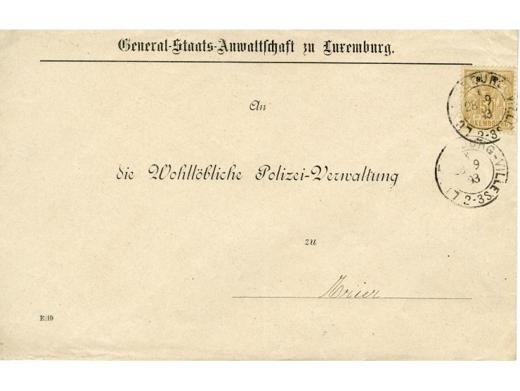 1882, Allegorie, 10 frankierte Briefe, dabei Einzelfrankatur 1 Fr. und 2 R-Briefe (einmal Mischfrankatur mit Marken ohne Aufd