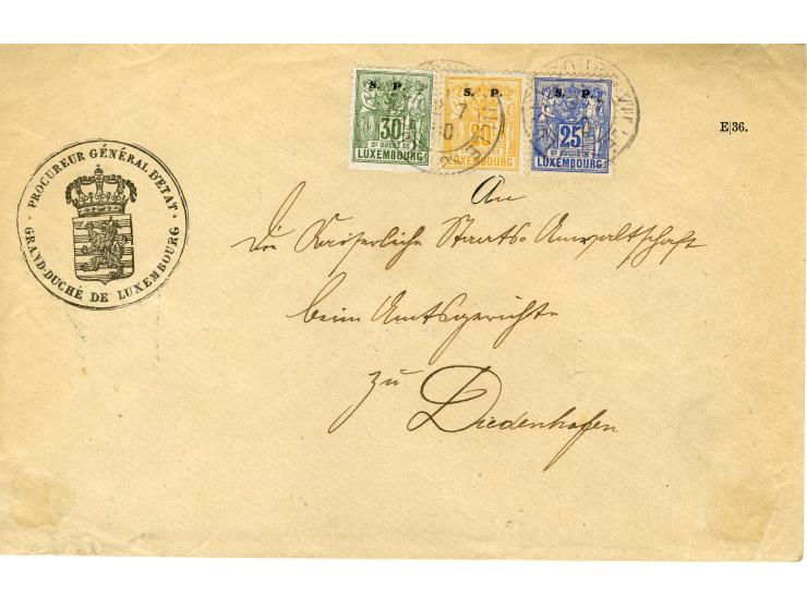 1882, Allegorie, 10 frankierte Briefe, dabei Einzelfrankatur 1 Fr. und 2 R-Briefe (einmal Mischfrankatur mit Marken ohne Aufd