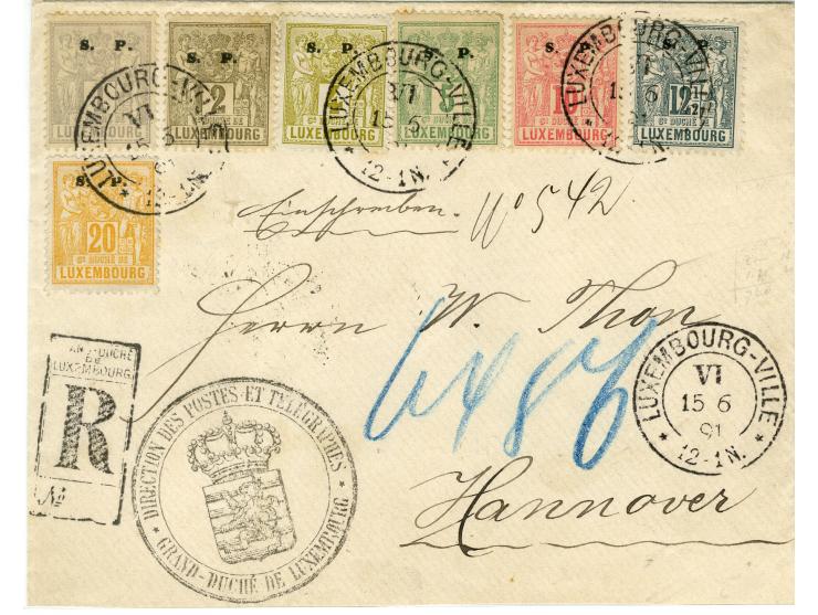 1882, Allegorie, 10 frankierte Briefe, dabei Einzelfrankatur 1 Fr. und 2 R-Briefe (einmal Mischfrankatur mit Marken ohne Aufd