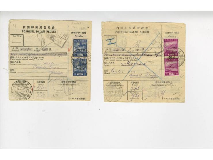 JAPANISCHE BESETZUNG: 1945, 3 frankierte Inlands-Postanweisungen, alle mit Stempel von Padang