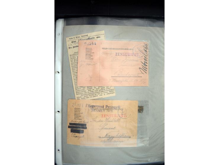 1915, "Fliegerpost Przemysl", Sammlung mit 8 gebrauchten Karten, vielen Fotos, Ansichtskarten (u.a. Fotokarte "Ballonabteilun