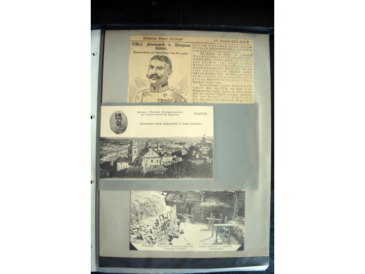1915, "Fliegerpost Przemysl", Sammlung mit 8 gebrauchten Karten, vielen Fotos, Ansichtskarten (u.a. Fotokarte "Ballonabteilun