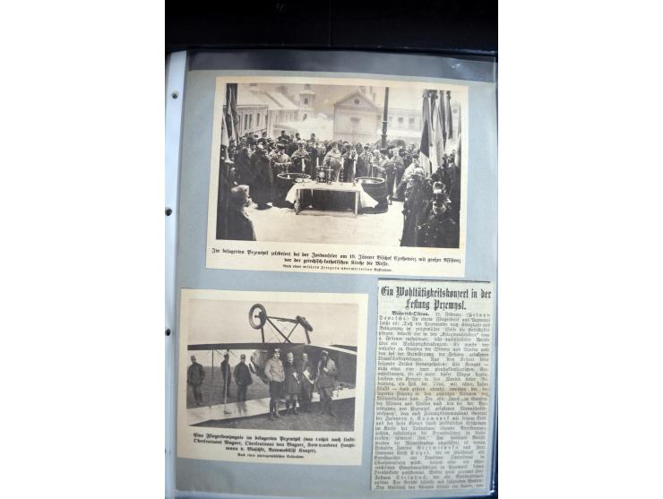 1915, "Fliegerpost Przemysl", Sammlung mit 8 gebrauchten Karten, vielen Fotos, Ansichtskarten (u.a. Fotokarte "Ballonabteilun