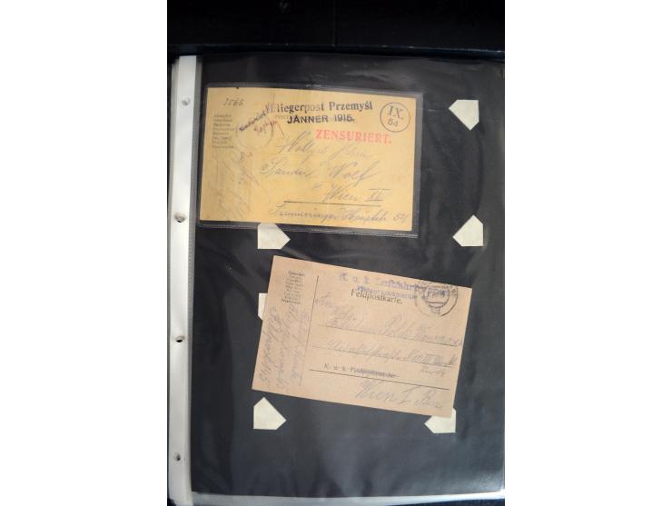 1915, "Fliegerpost Przemysl", Sammlung mit 8 gebrauchten Karten, vielen Fotos, Ansichtskarten (u.a. Fotokarte "Ballonabteilun