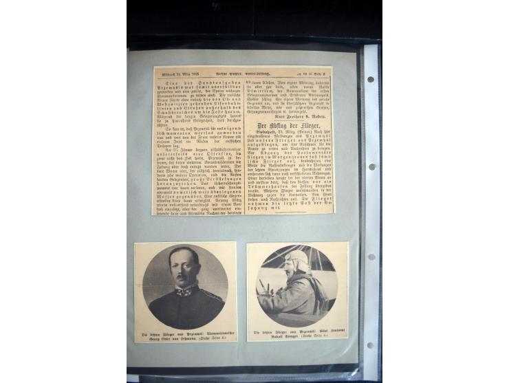 1915, "Fliegerpost Przemysl", Sammlung mit 8 gebrauchten Karten, vielen Fotos, Ansichtskarten (u.a. Fotokarte "Ballonabteilun