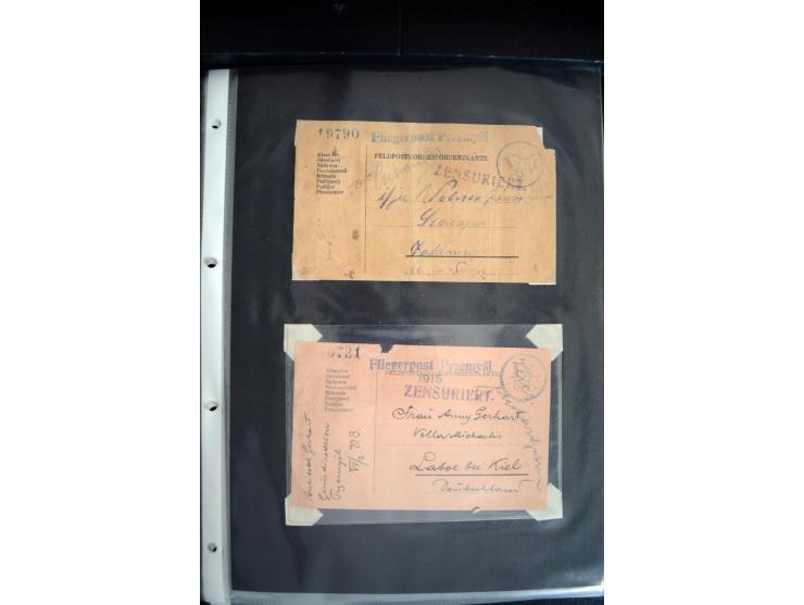 1915, "Fliegerpost Przemysl", Sammlung mit 8 gebrauchten Karten, vielen Fotos, Ansichtskarten (u.a. Fotokarte "Ballonabteilun