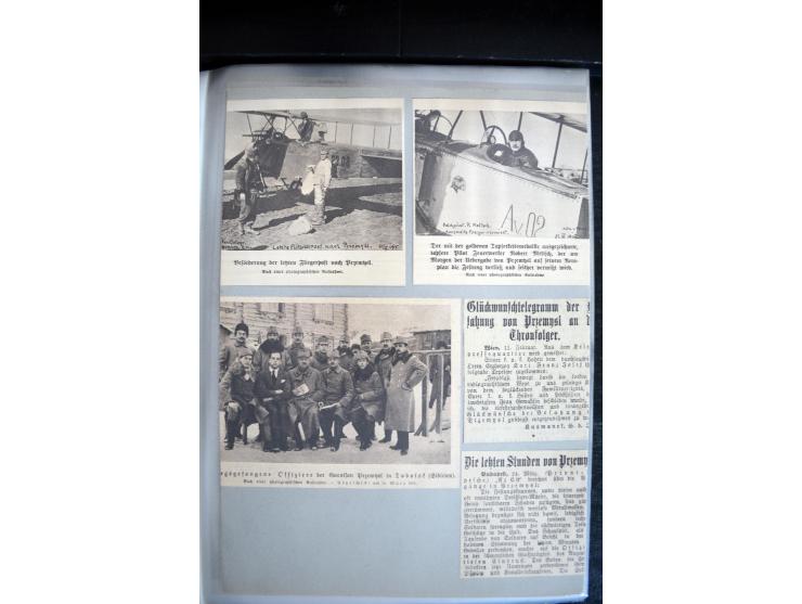 1915, "Fliegerpost Przemysl", Sammlung mit 8 gebrauchten Karten, vielen Fotos, Ansichtskarten (u.a. Fotokarte "Ballonabteilun