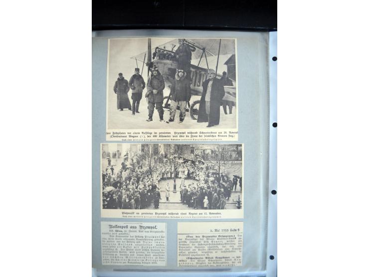 1915, "Fliegerpost Przemysl", Sammlung mit 8 gebrauchten Karten, vielen Fotos, Ansichtskarten (u.a. Fotokarte "Ballonabteilun