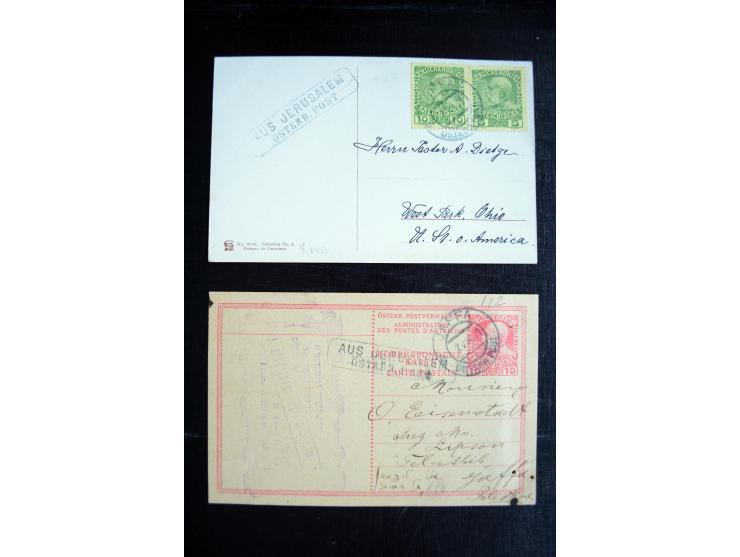 1877/1914, 13 Briefe, Karten, Ganzsachen und 3 Postscheine mit Stempeln von "JAFFA", dabei Mi.-Nr. 4II (2, Mängel) auf Brief 