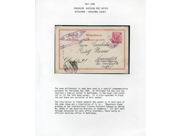 HOLY LAND: 1885/1910, 47 Briefe, Karten und Ganzsachen sowie 7 Aufgabescheine mit Stempeln von Jerusalem, dabei R-Brief, Kons