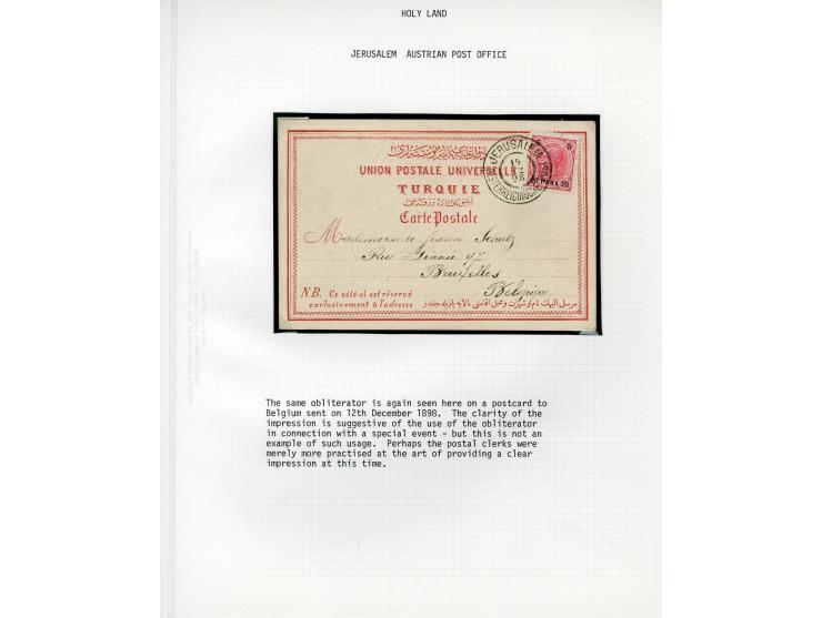 HOLY LAND: 1885/1910, 47 Briefe, Karten und Ganzsachen sowie 7 Aufgabescheine mit Stempeln von Jerusalem, dabei R-Brief, Kons