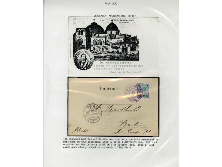 HOLY LAND: 1885/1910, 47 Briefe, Karten und Ganzsachen sowie 7 Aufgabescheine mit Stempeln von Jerusalem, dabei R-Brief, Kons