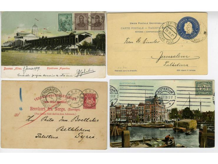 HOLY LAND: 1885/1910, 47 Briefe, Karten und Ganzsachen sowie 7 Aufgabescheine mit Stempeln von Jerusalem, dabei R-Brief, Kons