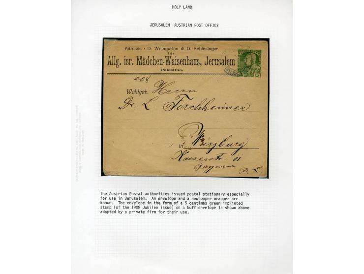 HOLY LAND: 1885/1910, 47 Briefe, Karten und Ganzsachen sowie 7 Aufgabescheine mit Stempeln von Jerusalem, dabei R-Brief, Kons