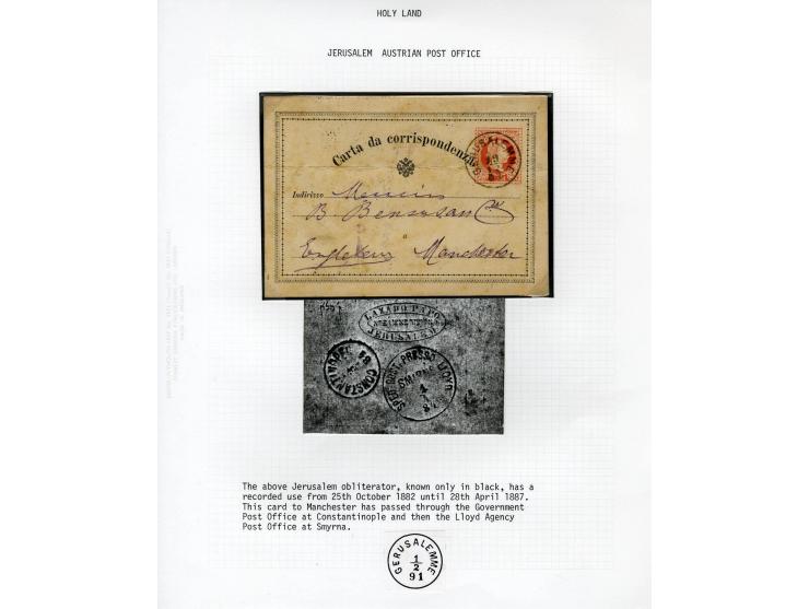 HOLY LAND: 1885/1910, 47 Briefe, Karten und Ganzsachen sowie 7 Aufgabescheine mit Stempeln von Jerusalem, dabei R-Brief, Kons