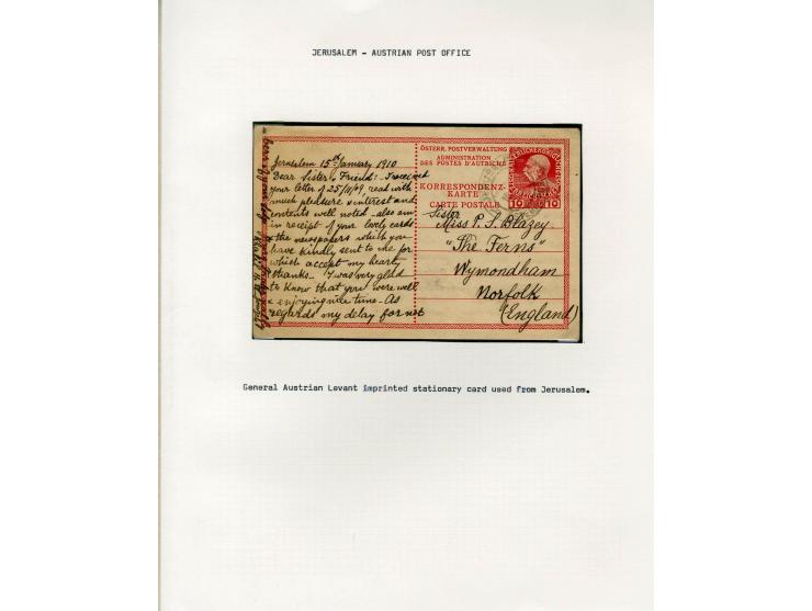 HOLY LAND: 1885/1910, 47 Briefe, Karten und Ganzsachen sowie 7 Aufgabescheine mit Stempeln von Jerusalem, dabei R-Brief, Kons