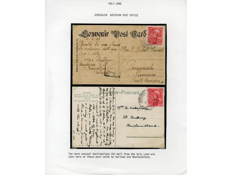HOLY LAND: 1885/1910, 47 Briefe, Karten und Ganzsachen sowie 7 Aufgabescheine mit Stempeln von Jerusalem, dabei R-Brief, Kons