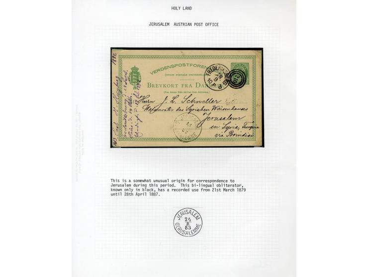 HOLY LAND: 1885/1910, 47 Briefe, Karten und Ganzsachen sowie 7 Aufgabescheine mit Stempeln von Jerusalem, dabei R-Brief, Kons