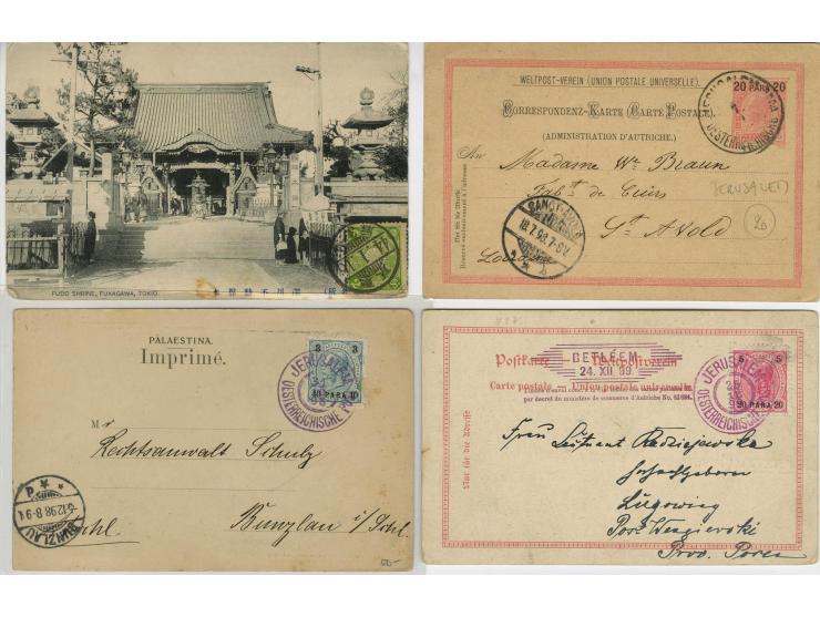 HOLY LAND: 1885/1910, 47 Briefe, Karten und Ganzsachen sowie 7 Aufgabescheine mit Stempeln von Jerusalem, dabei R-Brief, Kons