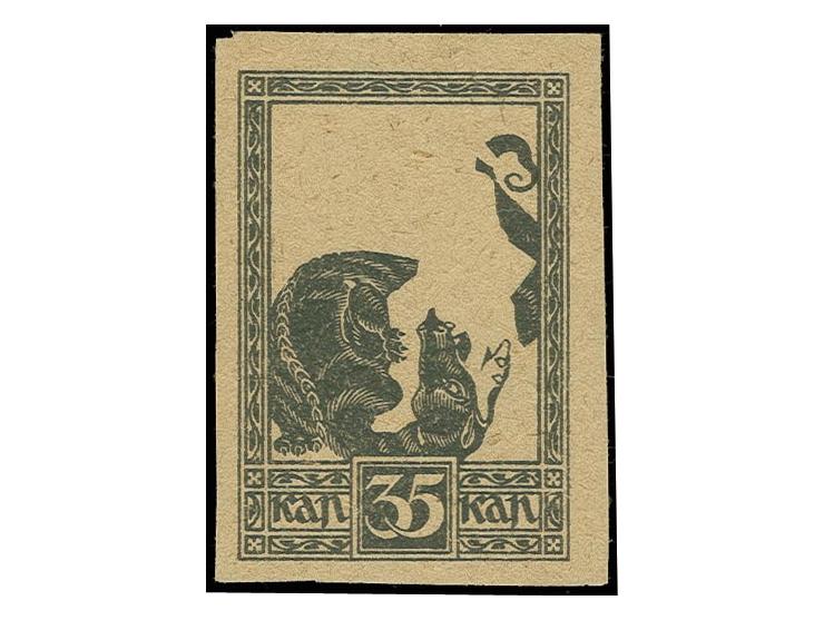 1920, Liberation of Courland Issue, 35 k., proof of the frame in black on screened paper, no gum, without faults