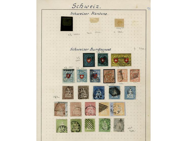 1843/62, interessante gestempelte Sammlung, dabei u.a. Zürich Mi.-Nr. 2 gestempelt, Genf Mi.-Nr. 3-4 sowie Basel Mi.-Nr. 1, a