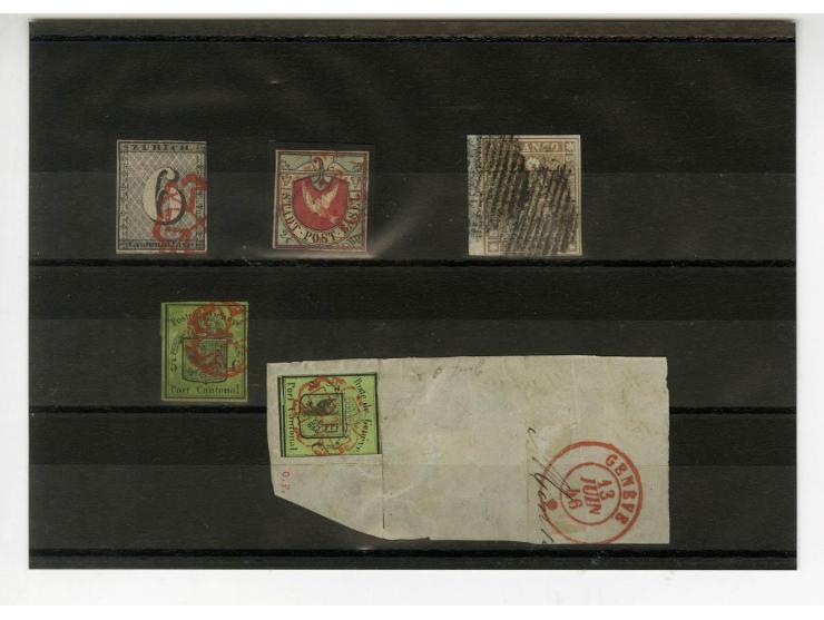 1843/62, interessante gestempelte Sammlung, dabei u.a. Zürich Mi.-Nr. 2 gestempelt, Genf Mi.-Nr. 3-4 sowie Basel Mi.-Nr. 1, a