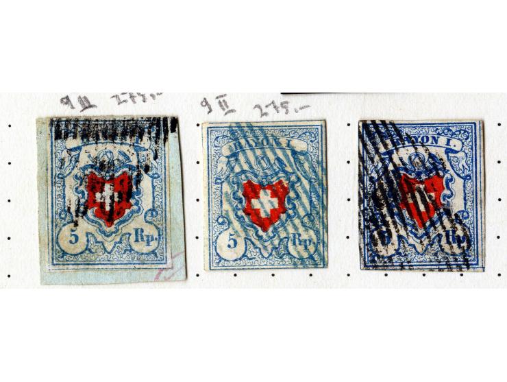 1843/62, interessante gestempelte Sammlung, dabei u.a. Zürich Mi.-Nr. 2 gestempelt, Genf Mi.-Nr. 3-4 sowie Basel Mi.-Nr. 1, a