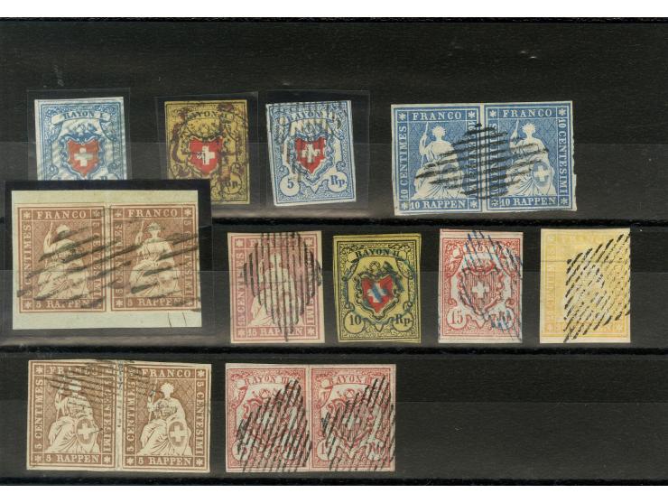 1850/57 (ca.), kleine Partie mit besseren Werten und seltenen Stempeln, dabei 4 Briefe, 5 Paare und ein 3er-Streifen, fast al