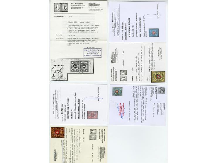 1850/57 (ca.), kleine Partie mit besseren Werten und seltenen Stempeln, dabei 4 Briefe, 5 Paare und ein 3er-Streifen, fast al