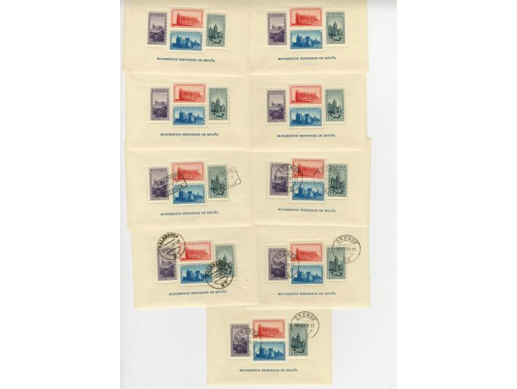 1938, Baudenkmäler-Block, gezähnt, 14 Stück postfrisch (je sign. Opitz) und 5 Stück gestempelt (Mi.-Nr. Bl.9A; Mi. 1.585,-)