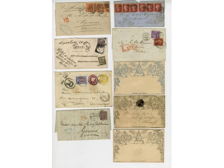 1840/94, 9 Briefe und Ganzsachen, dabei Mulready-Faltbrief 1 P. gebraucht, Mulready-Umschläge 1 und 2 P. ungebraucht, Brief n