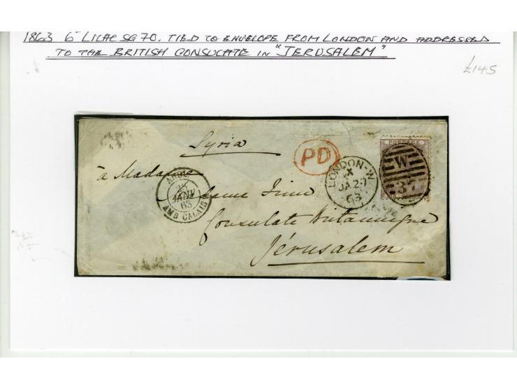 1863/1907 (ca.), 9 Briefe und Karten, alle nach Palästina gelaufen, dabei Brief 1863 an das Britische Konsulat in Jerusalem