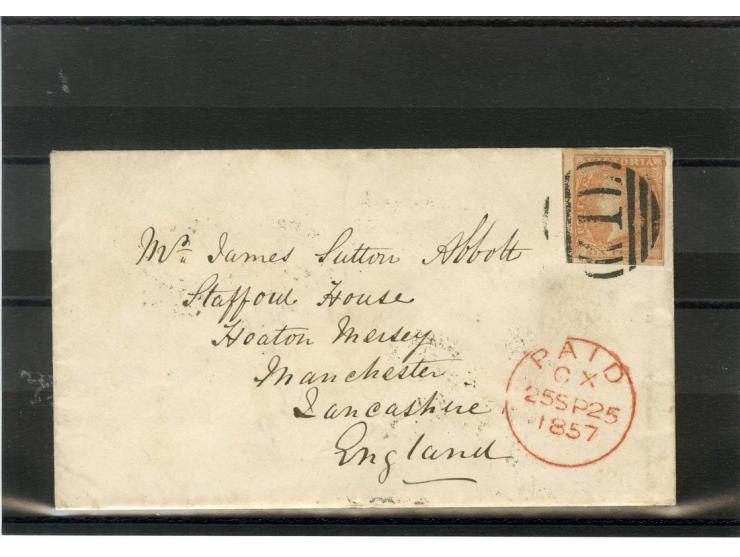 1850/59, 5 Briefe, 1 Teilbrief und eine Vorderseite mit diversen Frankaturen, dabei 5 Belege nach England
