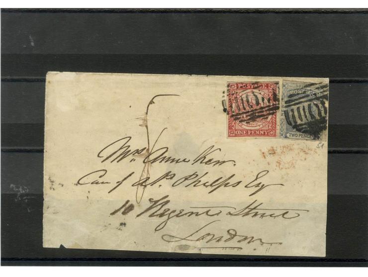 1850/59, 5 Briefe, 1 Teilbrief und eine Vorderseite mit diversen Frankaturen, dabei 5 Belege nach England