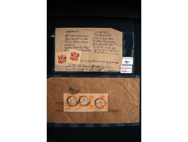 1855/1945, ca. 60 Briefe, Karten und Ganzsachen inkl. Feudalstaaten (u.a. 4 R-Briefe Hyderabad) und einigen Dokumenten mit St