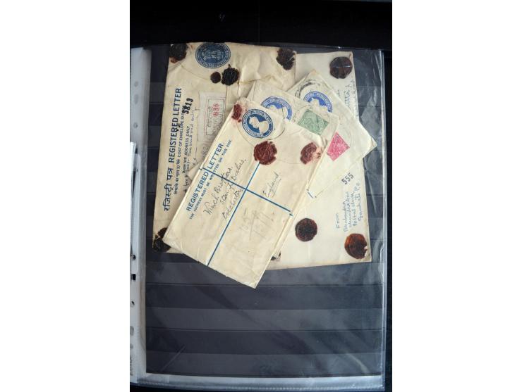 1855/1945, ca. 60 Briefe, Karten und Ganzsachen inkl. Feudalstaaten (u.a. 4 R-Briefe Hyderabad) und einigen Dokumenten mit St