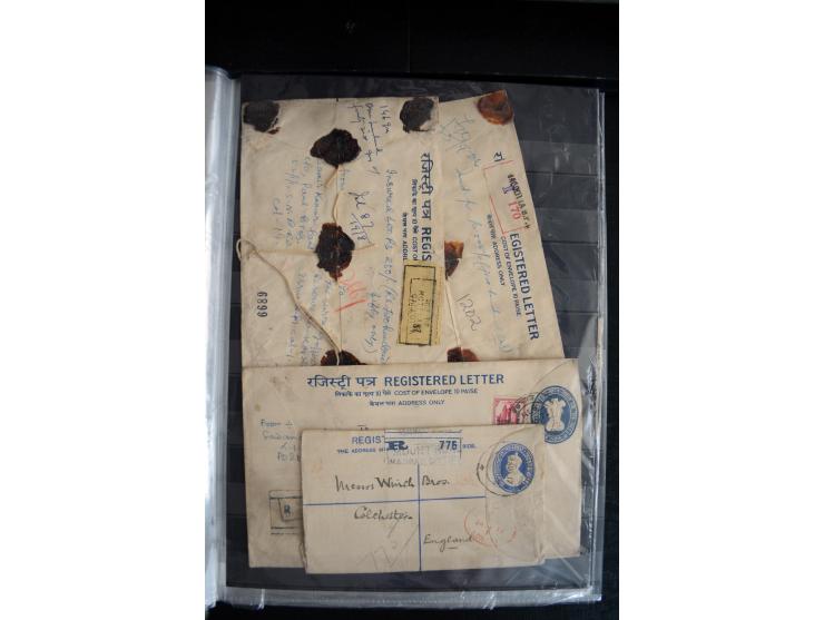 1855/1945, ca. 60 Briefe, Karten und Ganzsachen inkl. Feudalstaaten (u.a. 4 R-Briefe Hyderabad) und einigen Dokumenten mit St